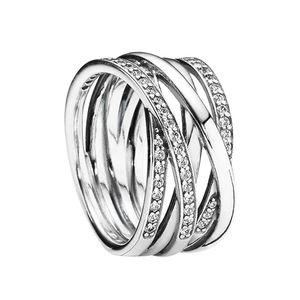 Sparkling gepolijste lijnen Ring 925 Sterling Silver Wedding Sieraden voor vrouwelijke meisjes met originele doos voor Pandora Rose Gold Engagement Gift Rings Set