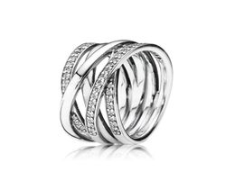 Sprankelende gepolijste lijnen ring originele doos voor 925 sterling zilver dames heren trouwringen sets kerstcadeaus Jewelry6673370