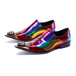 Sparkling Rainbow Laser Men Party Shess Shoes Pointed Toe Patent Leather Man Formal Shoes Club Prom Brogue Shoes