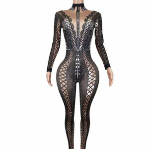 Sparkly Rhineste Combinaison Crystal Skinny Body Femmes Party Latin Dance Outfit Club Stage Catwalk Show Costume Lianti u1Jm #