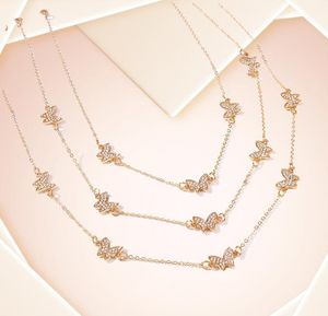 Sparkling Rhinestone Diamond Butterfly Multi Layer Choker Necklace For Women Girls Gold Color Ins Fashion Designer317N6584156