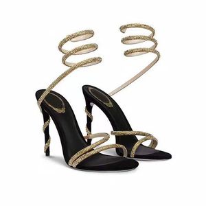 Sandales Cleo strass minces talons hauts sandales cristal talon bride à la cheville enroulement 95mm chaussures habillées pour femmes luxe Designer sandale chaussure d'usine