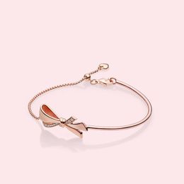 Sparkling roségouden boog slider armband vrouwen bruiloft cadeau met originele doos voor pandora real 925 sterling zilver verstelbare maat armbanden set