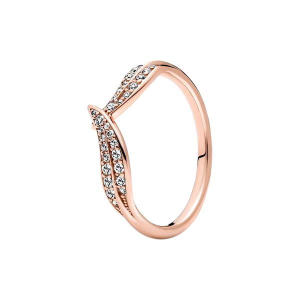 Sparkling Rose Gold Leaves Ring para Pandora Auténtica joyería de boda de plata esterlina para mujeres niñas CZ Diamond Girlfriend Gift Designer Rings Set