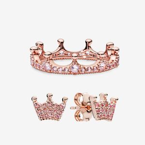 Sprankelende roségouden oorknopjes en ringen voor Pandora Crystal Diamond Leuke feestsieraden voor dames Meisjes Luxe trouwringen Oorbel met originele geschenkdoos