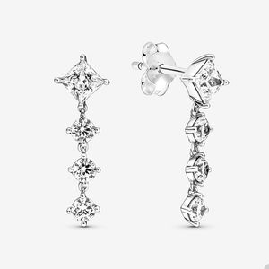 Boucles d'oreilles pendantes rondes et carrées scintillantes pour Pandora Boucles d'oreilles en argent sterling véritable bijoux de créateur pour femmes Boucles d'oreilles en diamant de luxe avec boîte d'origine