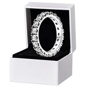 Sparkling Row Eternity Ring Sterling Sier Women Mens Full CZ Diamond Wedding Gift Bijoux pour les anneaux de bande d'amant avec coffret d'origine