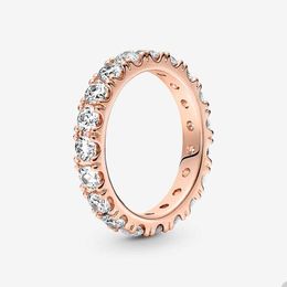 Sparkling Row Eternity Stacking Ring voor Pandora 18K Rose Gold Wedding Party Rings Designer sieraden voor dames Crystal Diamond Paar ring met originele doos