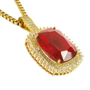 Sprankelende Ruby Hanger Ketting Bling 18k Geel Goud Gevuld Hip Hop Dames Heren Hanger Ketting Luxe Jewelry304C
