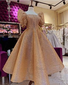 Sprankelende pailletten Gold Princess Prom Dresses thee Lengte Robes de Soiree Arabische Dubai avondjurk Formal Formal Party Ball Gozels