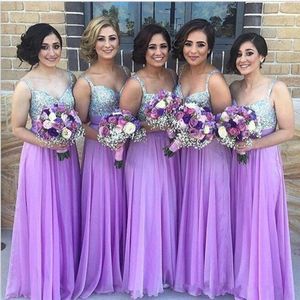 Sprankelende pailletten lieverd bruidsmeisje jurken 2017 nieuwe collectie chiffon lange bruiloftsgasten feestjurk elegante mouwloze lange prom jurk