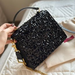 fonkelende pailletten vrouw schoudertas designer glinsterende pailletten crossbody tassen sling bling lederen luxe handtassen gouden ketting dames crossbody tassen met doos