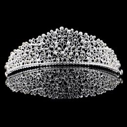 Sparkling Silver Big Wedding Diamante Pageant Tiaras Hairband Crystal Nupcial Crowns For Brides Hair Jewelry Headpiece3092