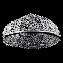 Sparkling Silver Big Wedding Diamante Pageant Tiaras Hairband Crystal Nupcial Crowns For Brides Hair Jewelry Headpiece269d