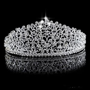 Plata brillante Boda grande Diamante Desfile Tiaras Diadema Cristal Coronas nupciales para novias Desfile de graduación Joyas para el cabello Tocado 2019