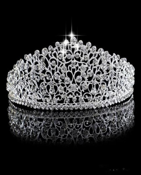 Argent étincelant grand mariage Diamante Pageant diadèmes bandeau cristal couronnes de mariée pour les mariées bal Pageant cheveux bijoux casque4550737