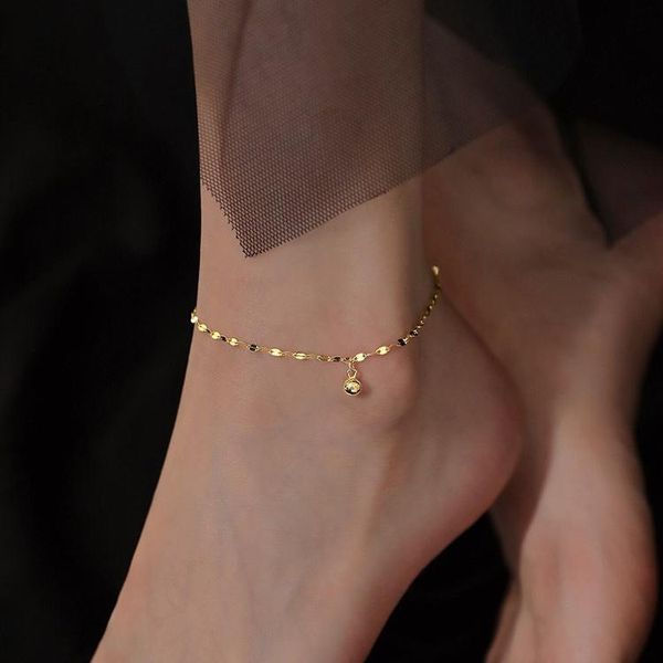Chaîne de pieds en argent étincelant avec perles rondes féminines, design géométrique petit et unique, chaîne de pieds sexy