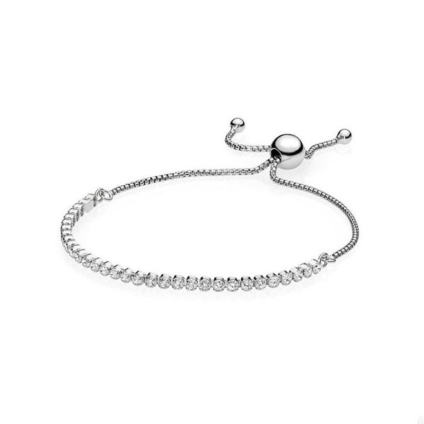 Pulsera de tenis deslizante brillante para joyería de boda de plata esterlina real Pulseras de diseñador para mujer Pulsera de lujo con diamantes de cristal con caja original