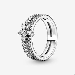 Sparkling Snowflake Double Ring pour Pandora Authentique Sterling Silver Wedding Party Rings Designer Bijoux Pour Femmes Cristal Diamant Bague De Luxe avec Boîte D'origine