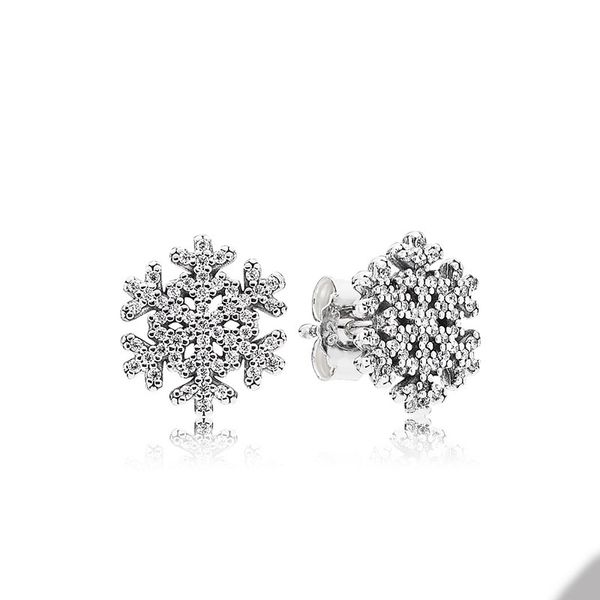 Sparkling Snowflake Stud Pendientes para Pandora Real Sterling Silver Diseñador de bodas Pendiente Joyas para mujeres Novia Regalo Pendiente de diamantes con caja original