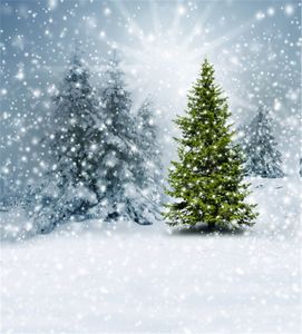 Fond d'hiver de flocons de neige étincelants pour studio photo, pins couverts de neige épaisse, toile de fond de photographie de vacances de Noël en plein air