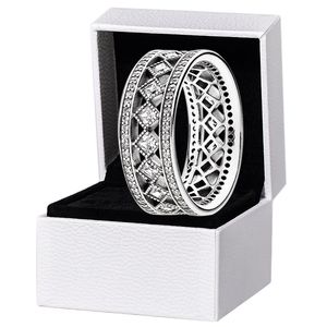 Sparkling Square CZ Diamond Band RING pour Pandora 925 Sterling Silver Wedding designer Jewelry For Women Girlfriend Gift Love Rings avec Original Box Set