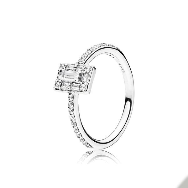 Bague halo carrée scintillante pour Pandora, bijoux de fête de mariage en argent sterling véritable pour femme, cadeau de petite amie, bagues de créateur en diamant CZ avec boîte de vente au détail originale