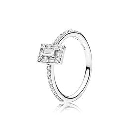 Sparkling Square Halo Ring con caja original para Pandora Auténtica plata esterlina Diseñador de bodas Joyas para mujeres Novia Regalo CZ Diamond Conjunto de anillos de lujo