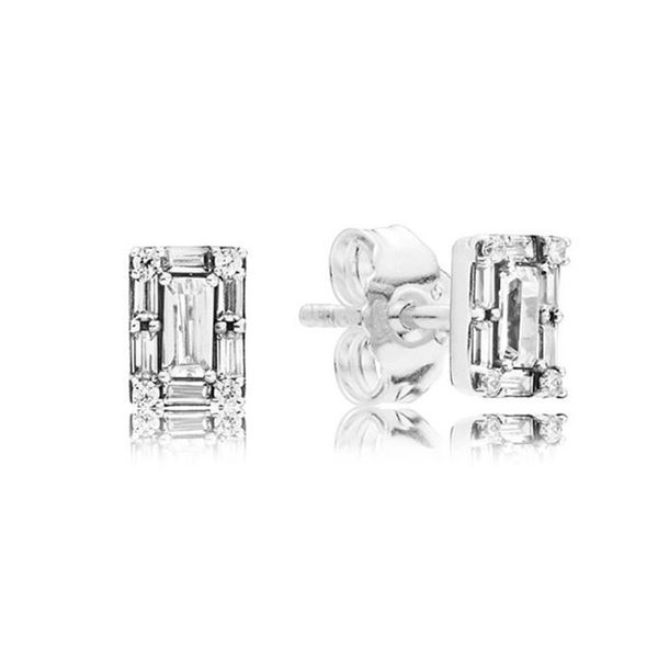 Sparkling Square Halo Stud Pendientes para Pandora 925 Joyas de diseñador de bodas de plata esterlina para mujeres Regalo de novia CZ Juego de aretes de diamantes con caja original