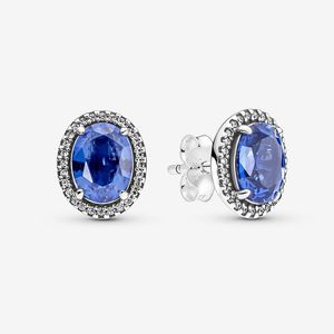 Sparkling Statement Halo Stud Brincos de prata esterlina real com caixa original para Pandora Blue CZ diamante joias de casamento conjunto de brincos vintage para mulheres e meninas