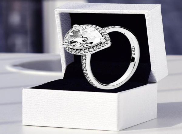 Ring de la larme étincelante Halo Authentic Sterling Silver Wedding Designer Bijoux pour les femmes Box Box Original Set For Girlfriend Gift Rings4308848
