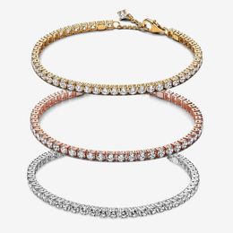 Pulsera de tenis brillante Pandoras Plata de ley 925 Pulseras de cadena de mano Mujeres Niñas Joyería de boda Diseñador Pulsera de oro con diamantes Caja original Calidad superior