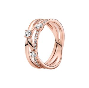 Bague triple bande étincelante or rose or avec boîte d'origine pour P authentique bijoux de mariage en argent sterling pour les filles cz diamant petite amie cadeau cadeau 4028862