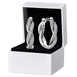 Sparkling Twist of Fate Hoop -oorbellen voor Pandora Real Sterling Silver Wedding Party Sieraden voor vrouwen Vriendin Gift CZ Diamond oorring met originele doosset