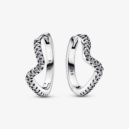 Sparkling Wave Hoop Pendientes para Pandora Auténtica plata esterlina Wedding Eearring Set diseñador Joyas para mujeres Crystal diamond earring con caja original