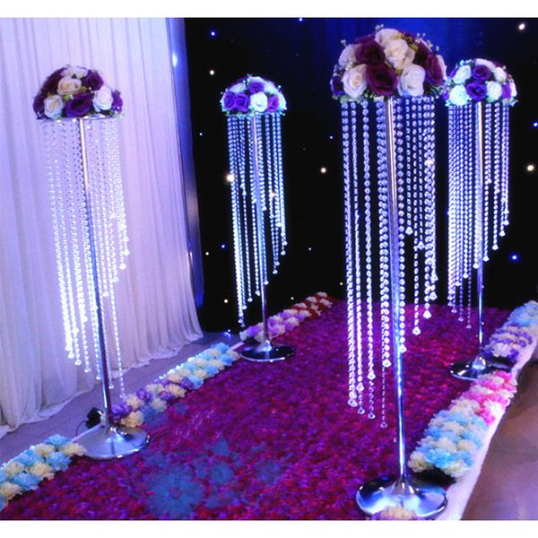 Étincelant mariage cristal pièce maîtresse passerelle allée perle rideau décoration acrylique fleur support haute table lustre décor gâteau stand