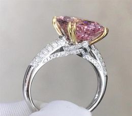 Sparkling trouwringen gloednieuwe luxe sieraden 925 Sterling Silver Oval Cut Pink Topaz CZ Diamond Gemstones Women Engagement Ban2132168