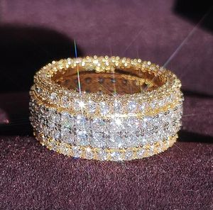 Sprankelende trouwringen Luxe sieraden 925 sterling zilver Gouden vulling Volledige ronde geslepen 5A Kubieke Zirkoon Feest Vrouwen Cirkel Eeuwigheid Vrouwen Verlovingsband Ring Gift
