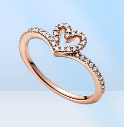 Sprankelende Wishbone Heart Ring Authentieke 925 zilveren damesmeisjes huwelijkscadeau sieraden voor roségouden minnaarringen met originele doos9364171