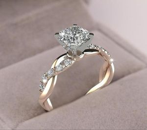 Sparkling Womens 925 Sterling Silver Ring Two Tone 18K Rose Gold Ring Sapphire Princess Wedding Band verlovingsfeestverjaardag 7960323