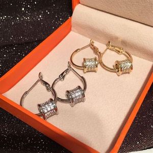 Pendientes de aro pequeños circulares con diamantes de circonita brillante, pendientes con clip de diseñador de lujo para mujeres y niñas S925 post307J