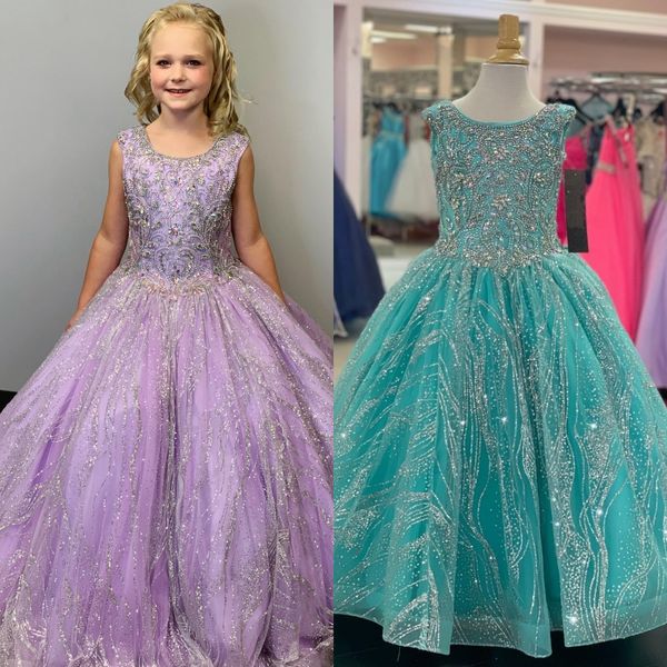 Robe de concours de beauté scintillante pour bébés filles 2023, lilas aquatique, robe de fête d'anniversaire pour enfants, tenue d'invité de mariage, princesse de noël craquelée, scintillante et glacée