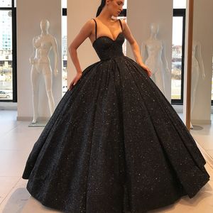 Sparkly Ball-jurk Quinceanera Jurk Luxe Dubai Celebrity Jurken Avondjurk Mode Lovertjes Corset Spaghetti Riemen Tule Prom Jurken