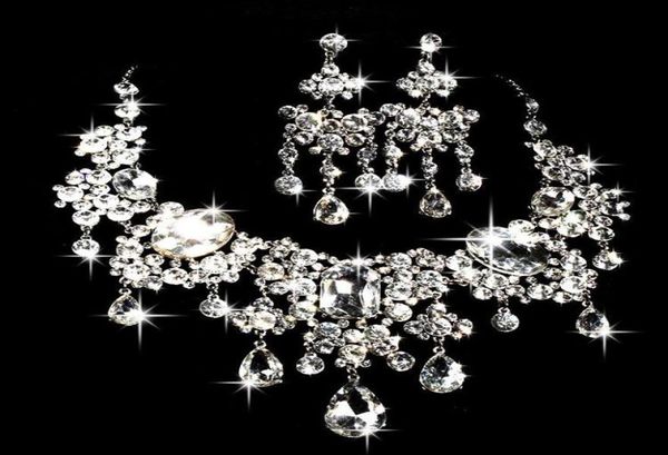 Cristaux de perles scintillants, accessoires de mariage, collier en diamant, ensembles de bijoux, boucles d'oreilles de mariée, strass, cristal, Party4752204