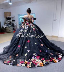 Vestidos de quinceanera negros brillantes flores coloridas charro vestidos de xv anos lentejuelas debutante 15 vestido de para quince dieciséis vestidos de fiesta de cumpleaños 2024