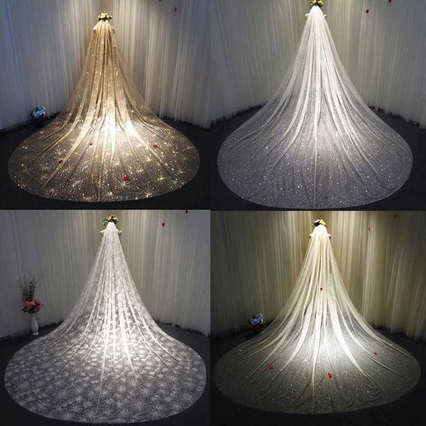 Sparkly Bling Bridal Wedding Veils Blanc Ivoire Champagne Or Longue Cathédrale Feux D'artifice Voile À Paillettes Avec Peigne 3X3.5Meters X0726