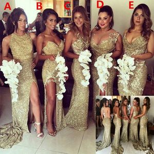 Sparkly Bling Lades Mermaid Bruidsmeisje Jurken Backless Slit Plus Size Maid of the Honor Toga's Bruidsmeisjes Wedding Party 2678