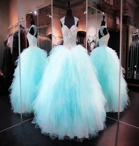 Sparkly Crystal Sweetheart Ball Jurk Quinceanera -jurken 2019 bescheiden ruches gezwollen rokken zoete zestien prom maskerade jurken7144996