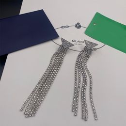 Sparkly Crystal Tassel Stud Earring met postzegel Women Girl Triangle Letter Lange oorbellen Fashion sieraden