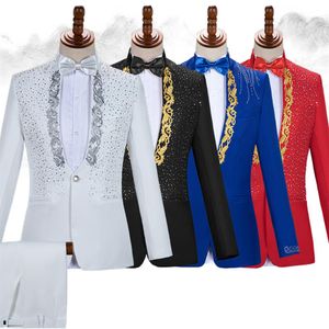 Cristaux scintillants Blazers broderie costumes pour hommes Blazer robe de chorale formelle chanteur hôte concert scène tenues discothèque Clot236b